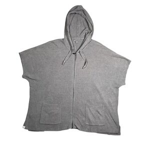 Barefoot‎ Dreams Women's CozyChic Ultra Lite Gray Short Sleeve Zip Up Hoodie S/M